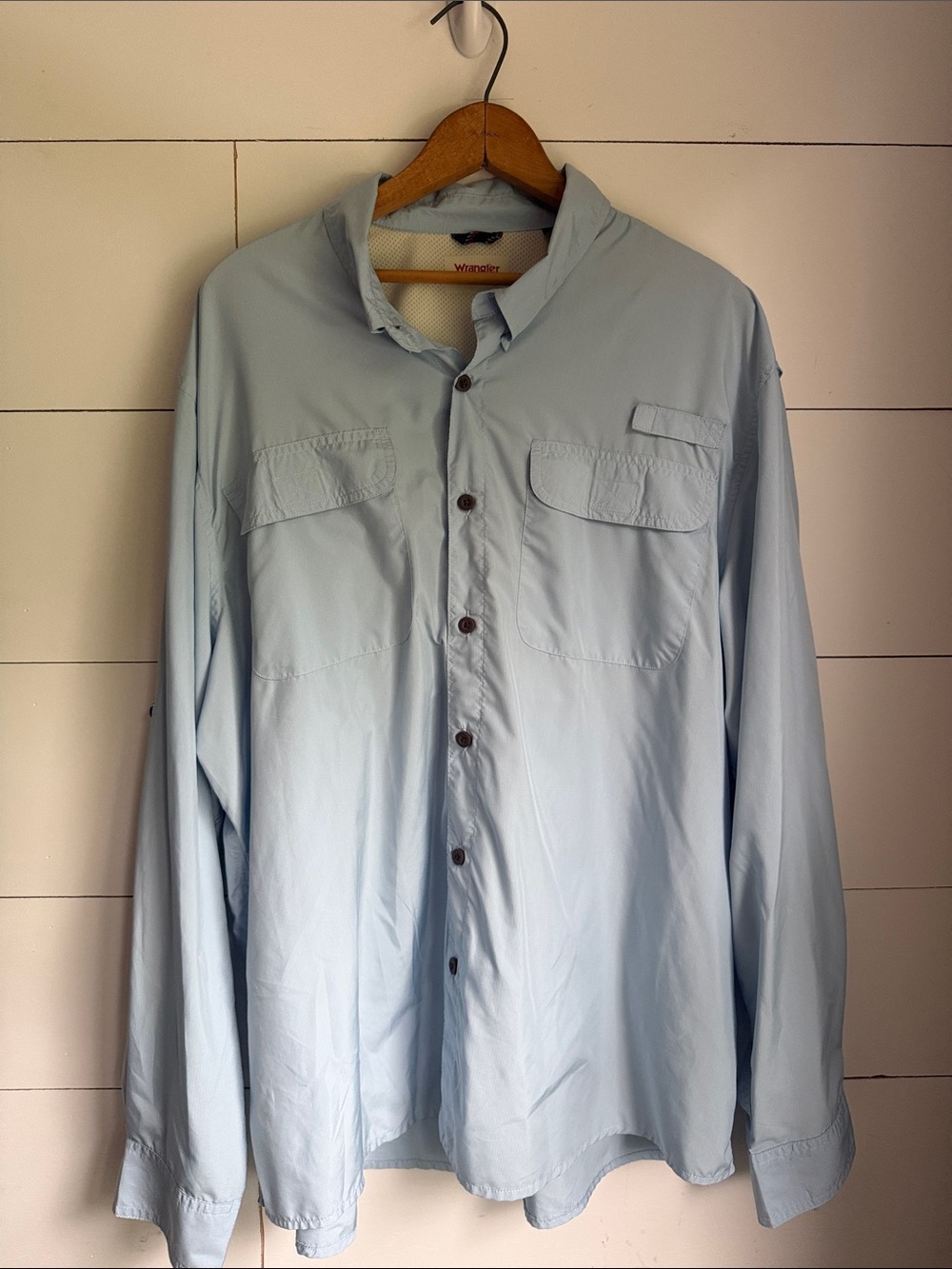 Wrangler Authentics Outdoors Button-Up Shirt Pale Blue Mesh Vented Size 2XL